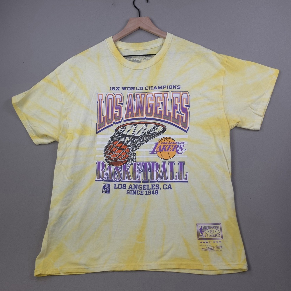 Mitchell & Ness LA Lakers Tie Dye Shirt Mens XL Yellow Hardwood Classics NBA Tee
